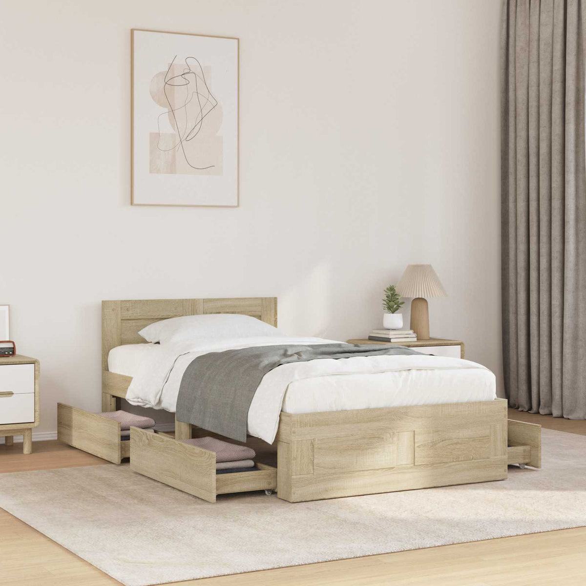Bed Frame with Headboard without Mattress Sonoma Oak 80 x 200 cm