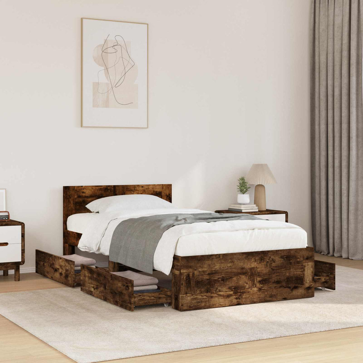 Bed Frame with Headboard without Mattress Smoked Oak 80 x 200 cm