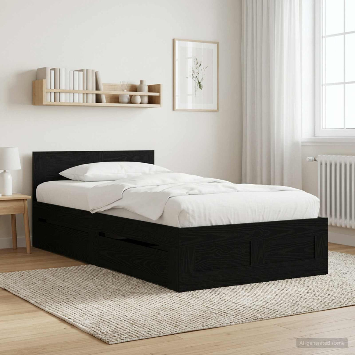 vidaXL Bed Frame with Drawer 2 pcs Black Oak Engineered Wood 1