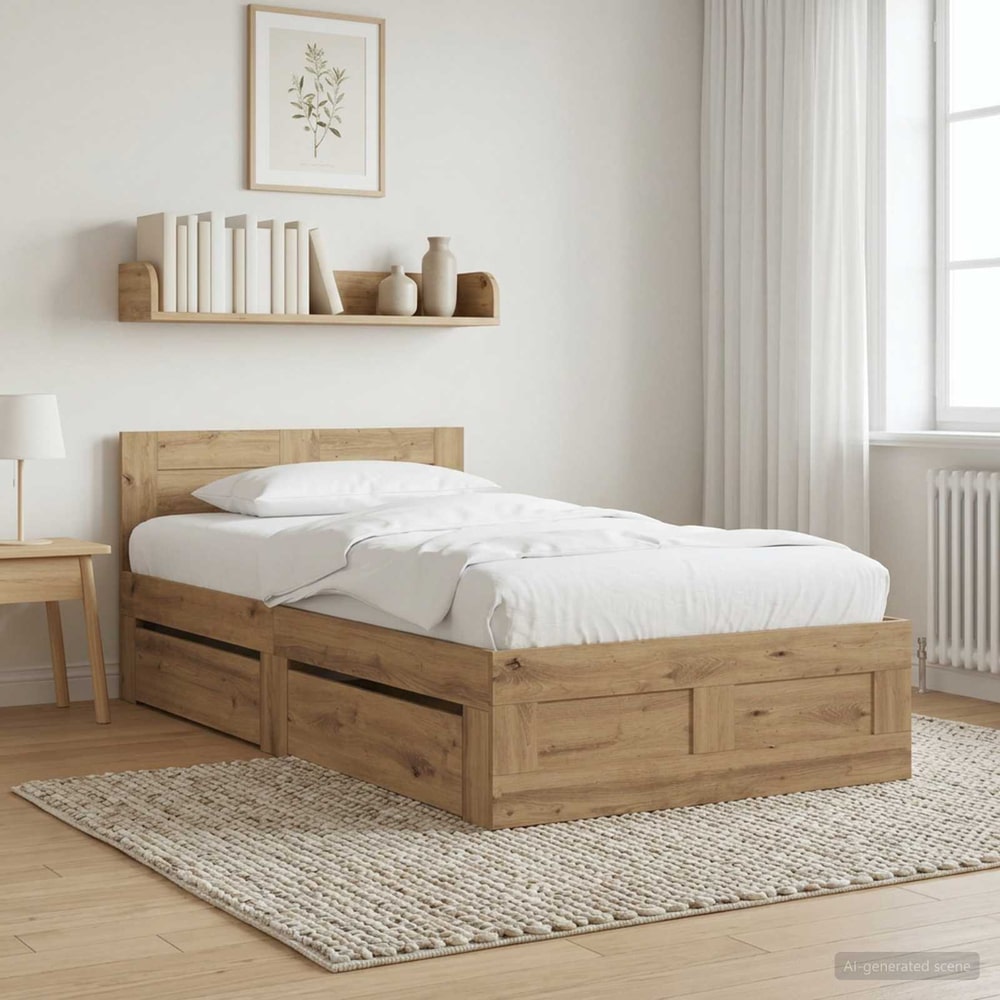 vidaXL Bed Frame with Drawer 2 pcs Artisian Oak Engineered Wood 1