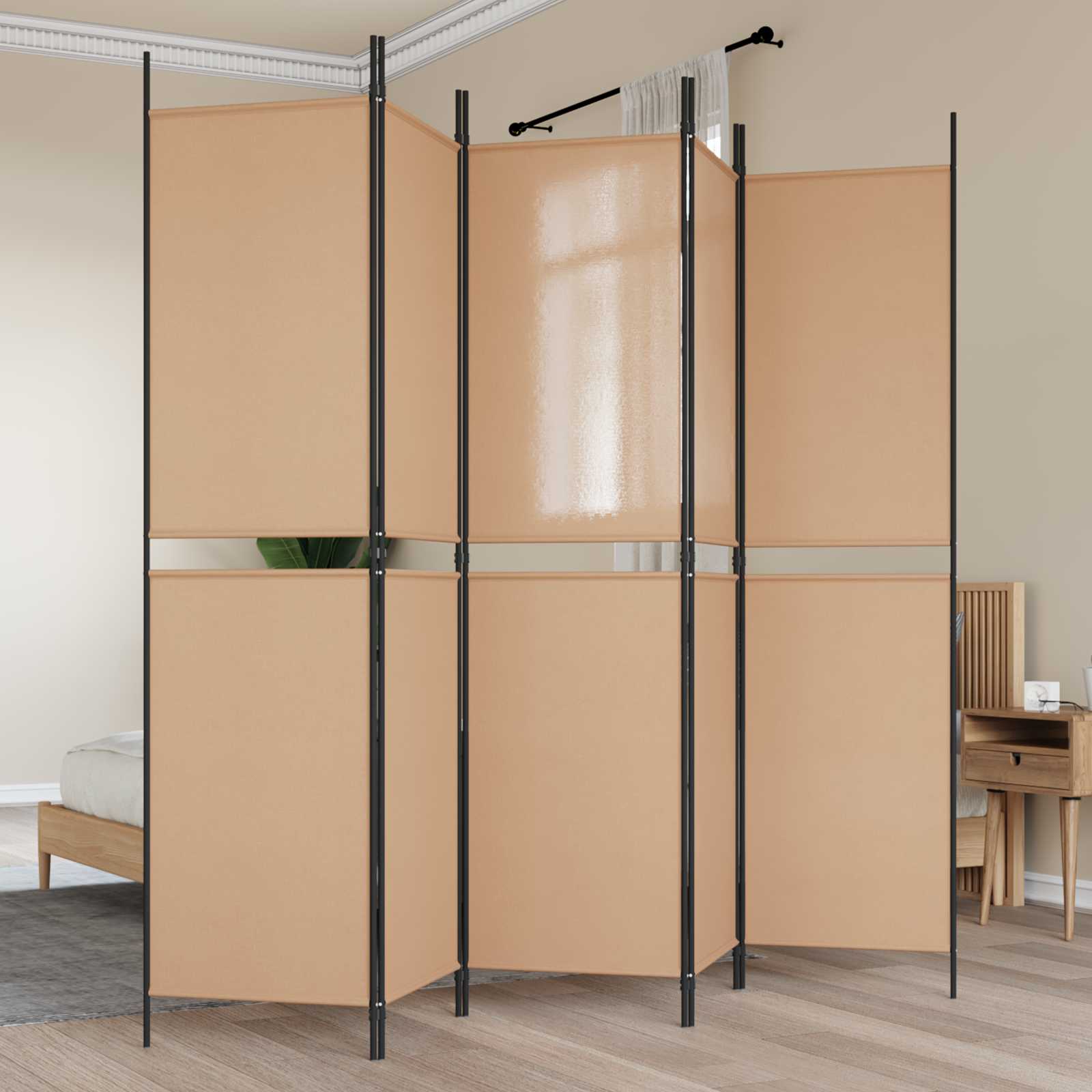 vidaXL 5-Panel Room Divider Beige 250 x 200 cm Fabric 1