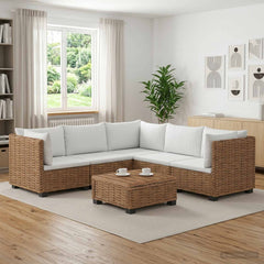 6 pcs Rattan Lounge Set with Cushions GENDT Rattan Natural 2x middle + 3x corner + table