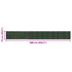vidaXL Balcony Screen with Leaves Dark Green 600 x 75 cm 5