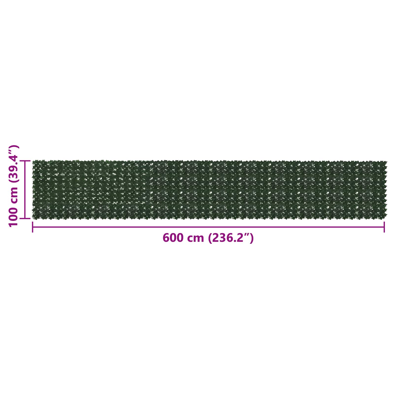 vidaXL Balcony Screen with Leaves Dark Green 600 x 100 cm 5