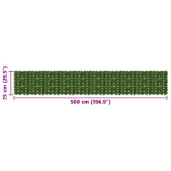 vidaXL Balcony Screen with Leaves Green 500 x 75 cm 5