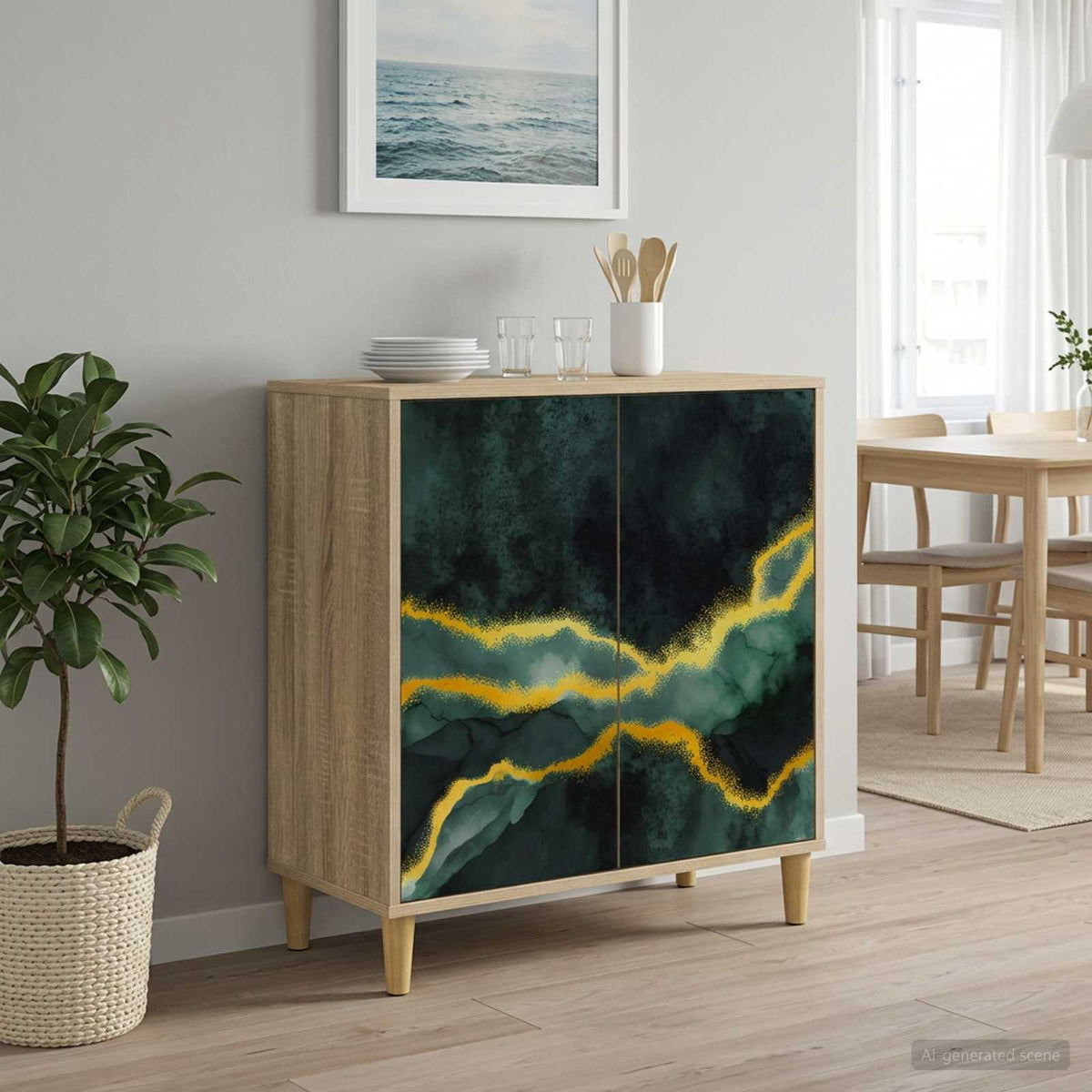 Sideboard BONN Sonoma 69 x 33 x 75 cm Engineered Wood Teal marble print