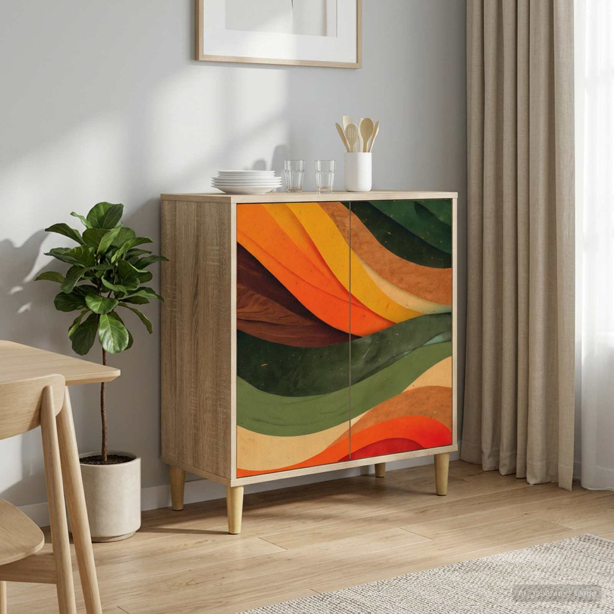 Sideboard BONN Sonoma 69 x 33 x 75 cm Engineered Wood Retro wave print