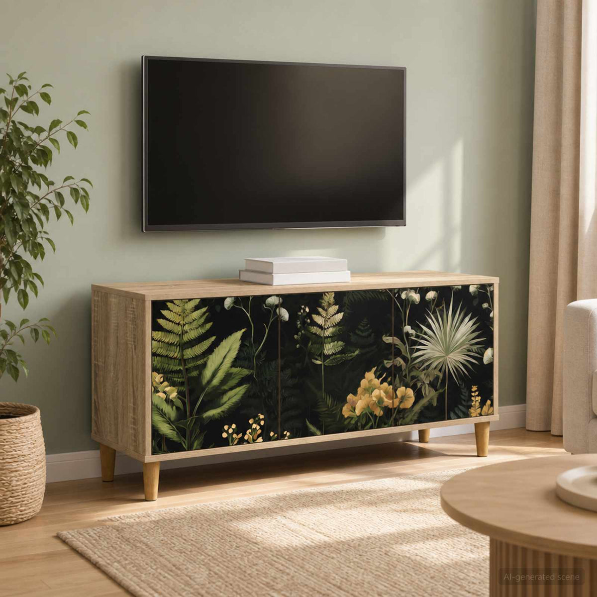 TV Cabinet BONN 102 x 33 x 50 cm Sonoma Engineered Wood Tropical jungle print
