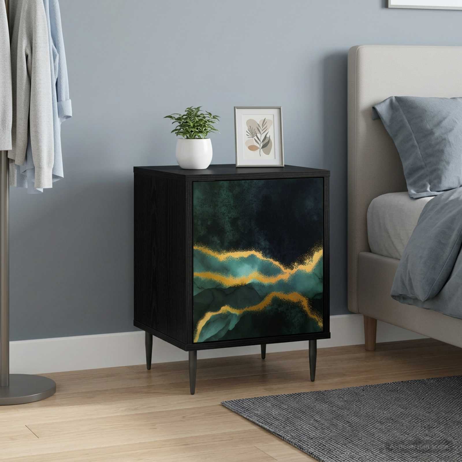 vidaXL Bedside Cabinet WIJHE 2 pcs Black Oak 36 x 33 x 51 cm 1