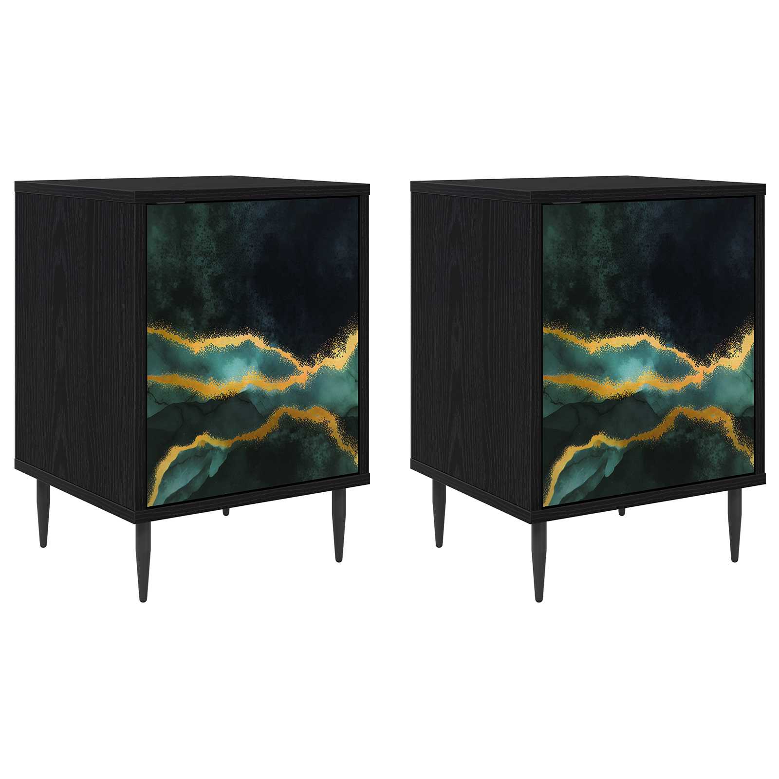 vidaXL Bedside Cabinet WIJHE 2 pcs Black Oak 36 x 33 x 51 cm 2