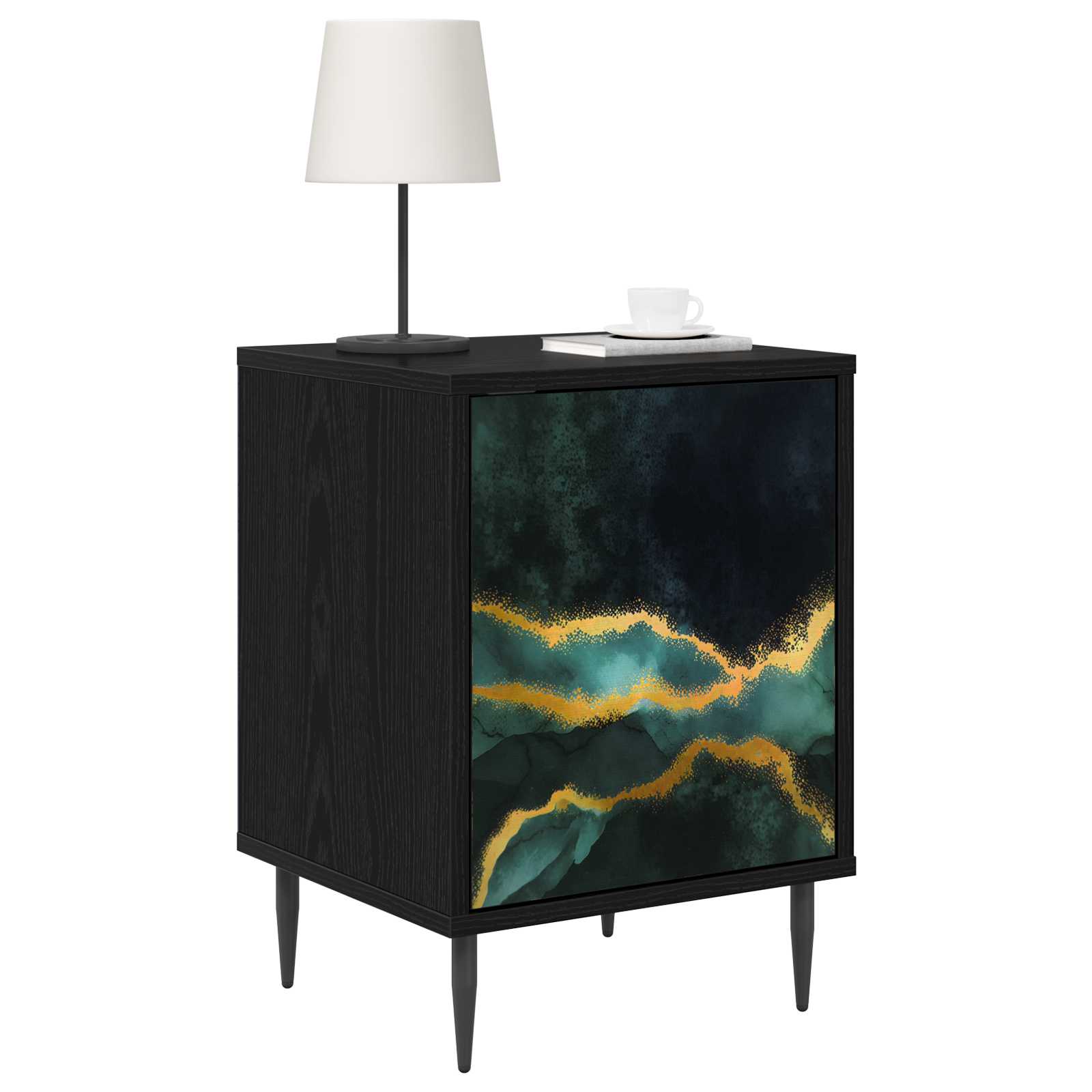 vidaXL Bedside Cabinet WIJHE 2 pcs Black Oak 36 x 33 x 51 cm 3