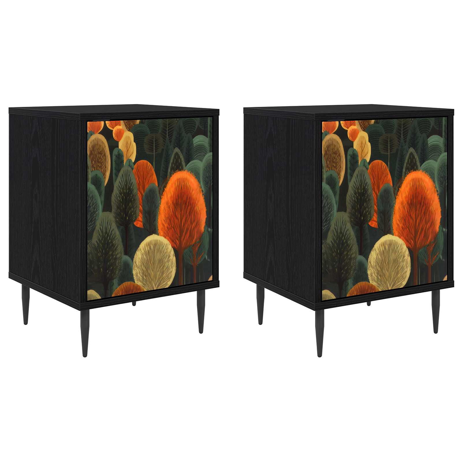 vidaXL Bedside Cabinet ZAANDAM 2 pcs Black Oak 36 x 33 x 51 cm 2