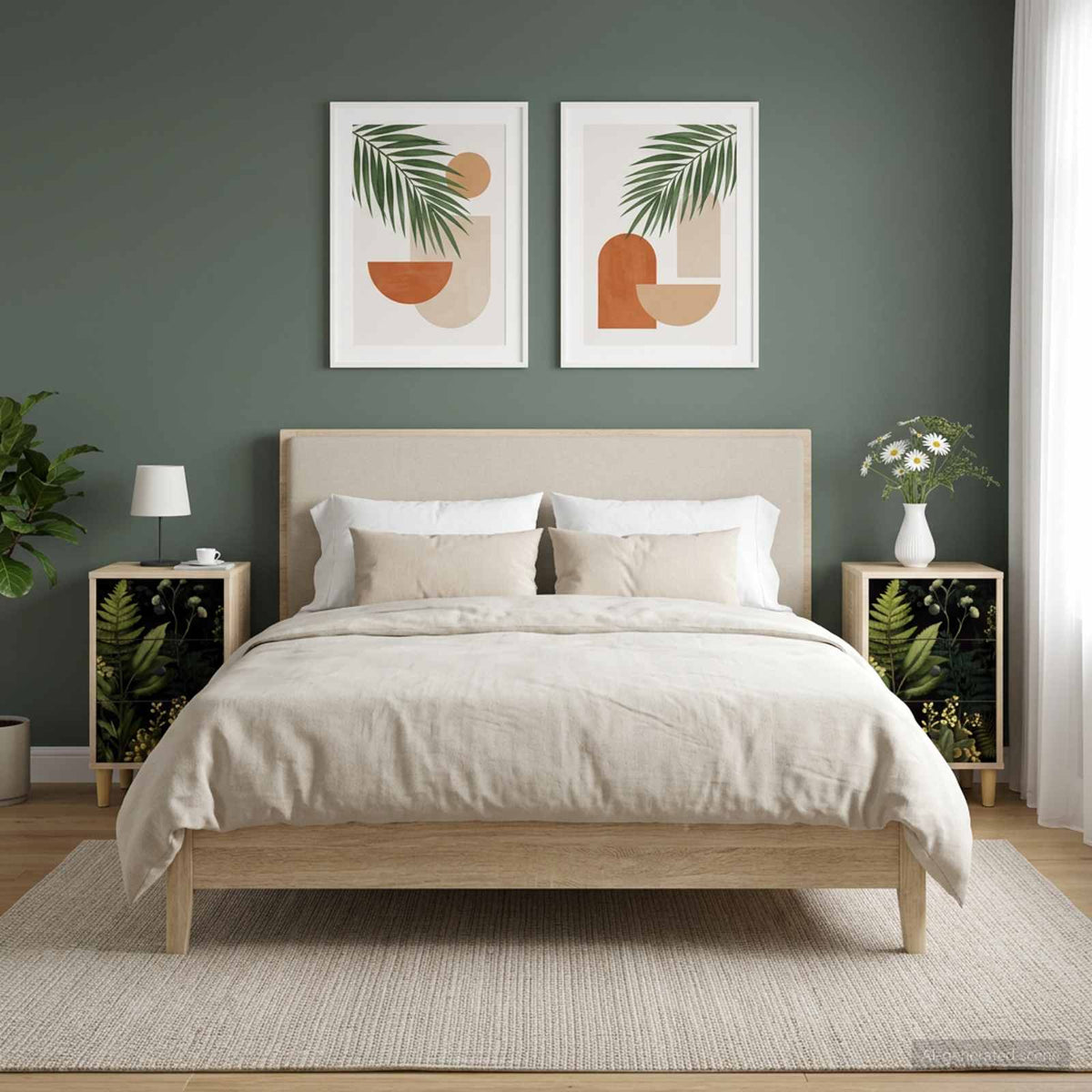 Bedside Cabinet BONN Sonoma Oak 36 x 33 x 60 cm 2 pcs Tropical jungle print