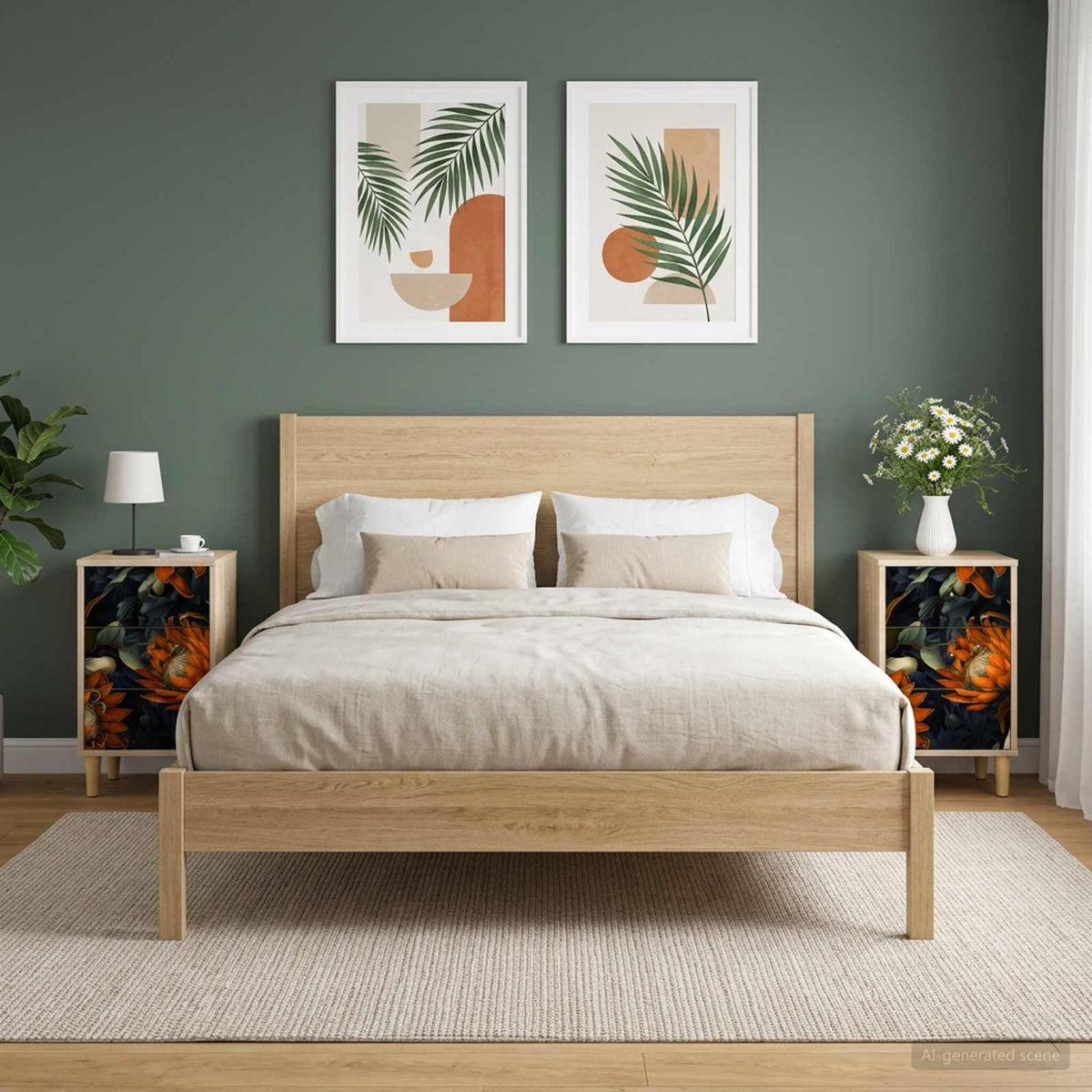 Bedside Cabinet BONN Sonoma Oak 36 x 33 x 60 cm 2 pcs Orange print