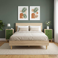 Bedside Cabinet BONN Sonoma Oak 36 x 33 x 60 cm 2 pcs Emerald geometric print