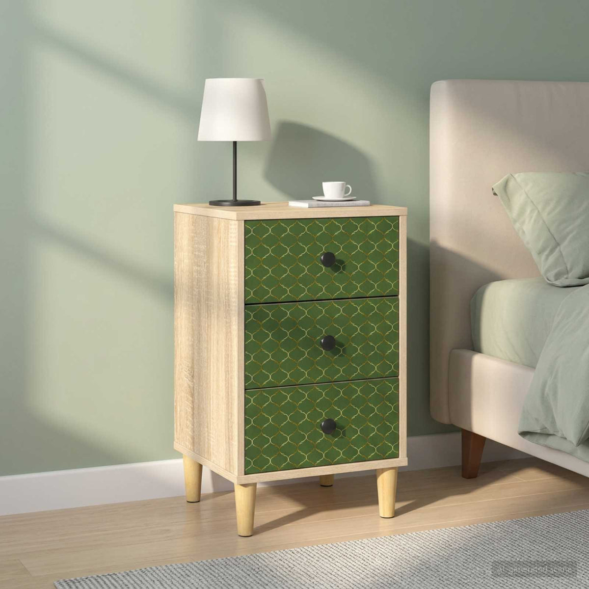 Bedside Cabinet BONN Sonoma Oak 36 x 33 x 60 cm 2 pcs Emerald geometric print