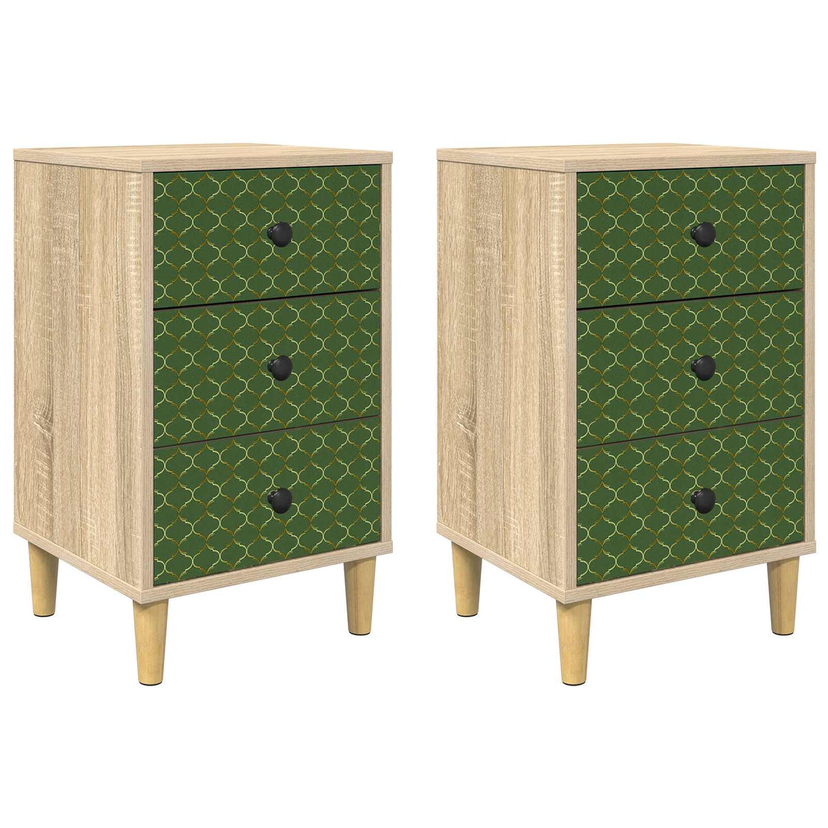 Bedside Cabinet BONN Sonoma Oak 36 x 33 x 60 cm 2 pcs Emerald geometric print