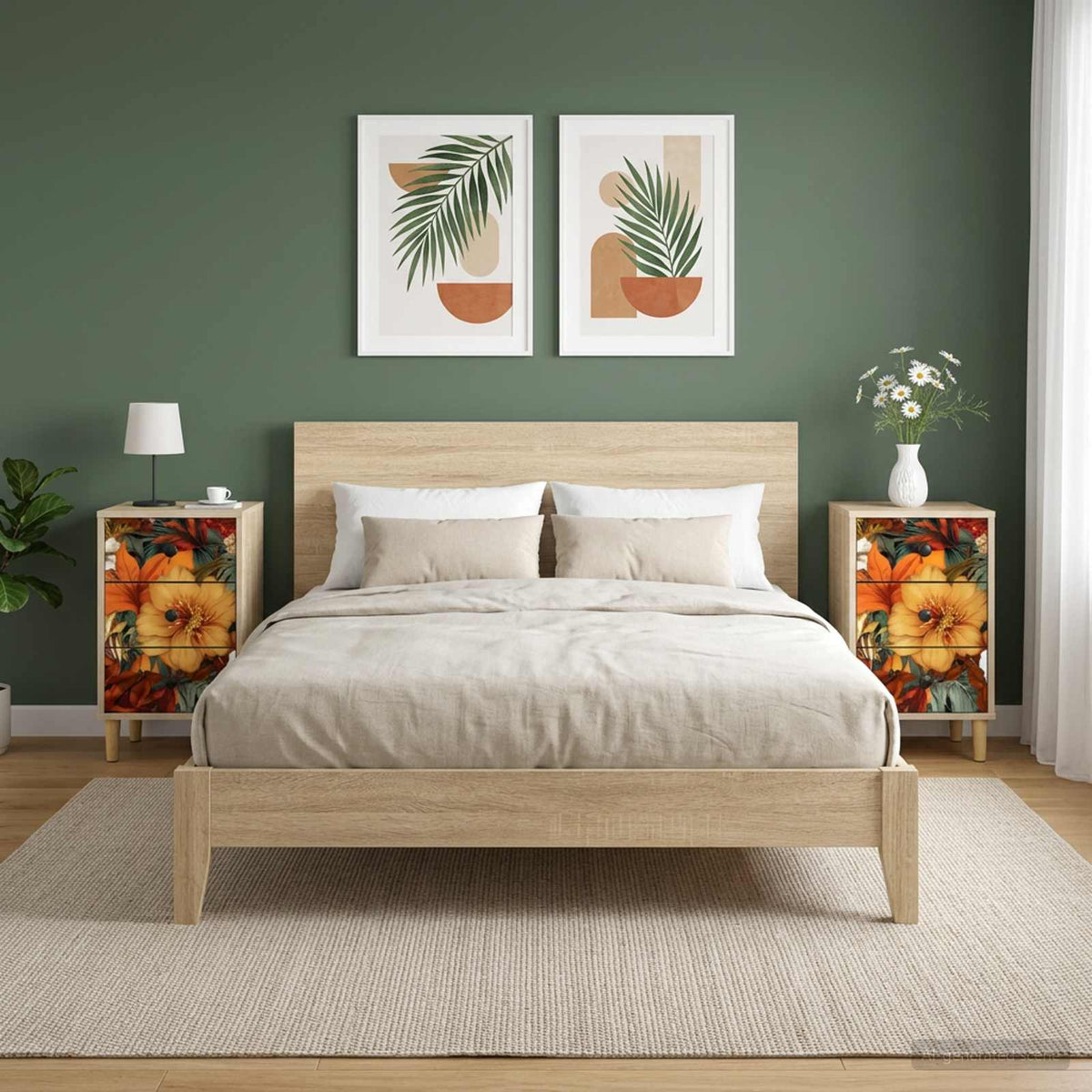 Bedside Cabinet BONN Sonoma Oak 36 x 33 x 60 cm 2 pcs Lily print