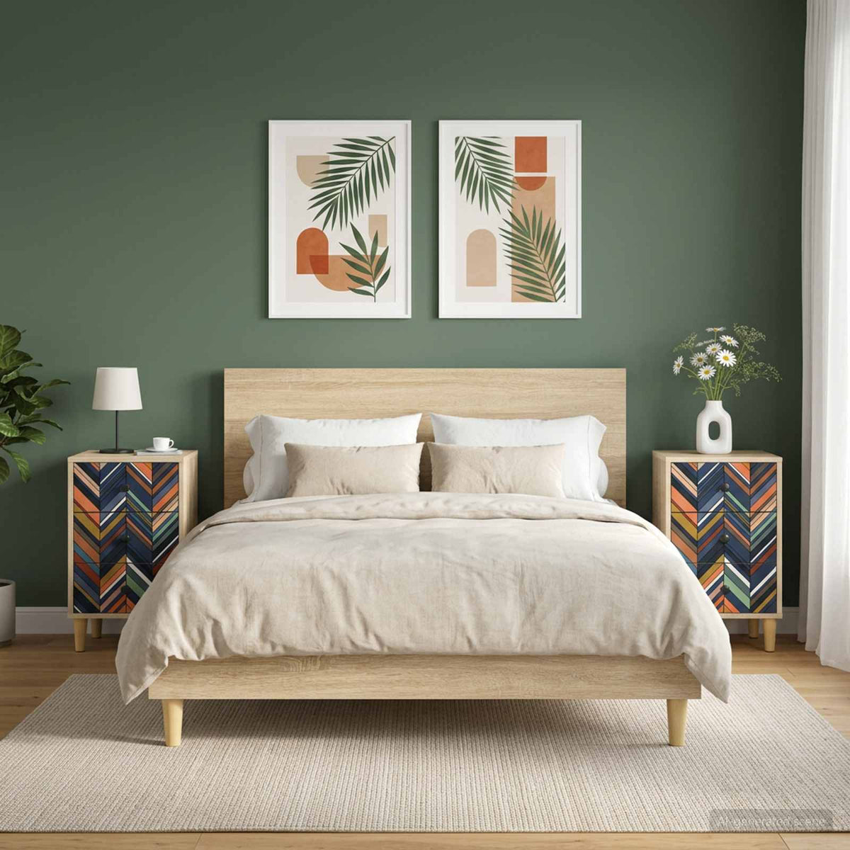 Bedside Cabinet BONN Sonoma Oak 36 x 33 x 60 cm 2 pcs Geometric print