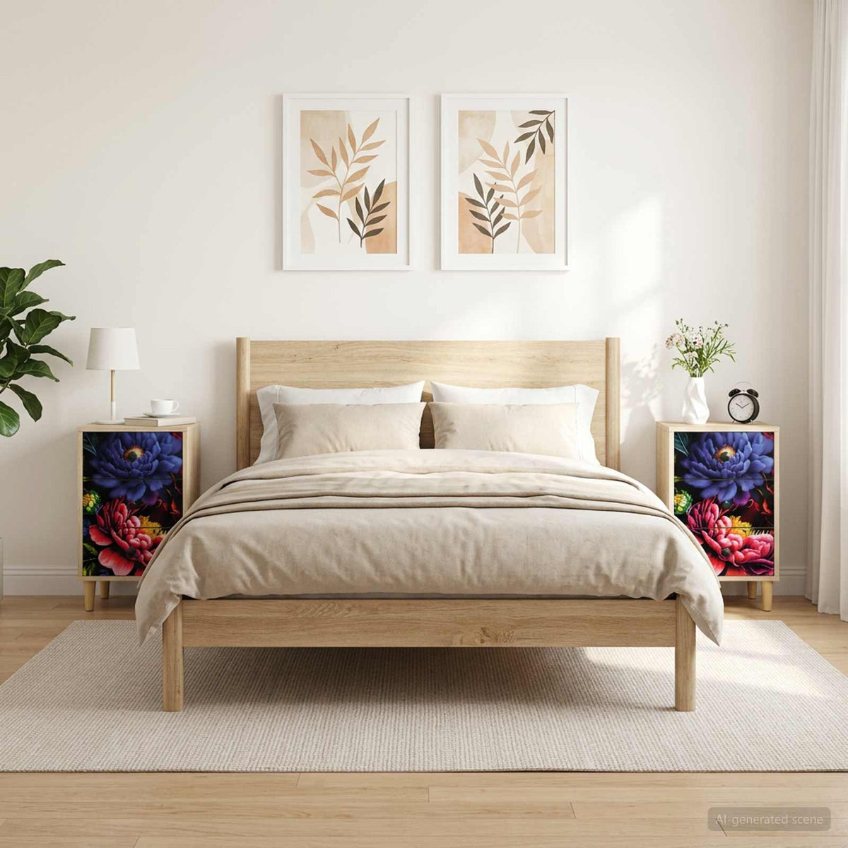 Bedside Cabinet BONN Sonoma Oak 36 x 33 x 60 cm 2 pcs Dark peony print