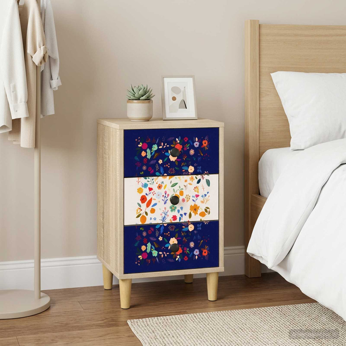 Bedside Cabinet BONN Sonoma Oak 36 x 33 x 60 cm 2 pcs Floral print