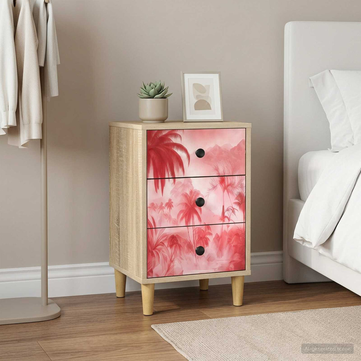 Bedside Cabinet BONN Sonoma Oak 36 x 33 x 60 cm 2 pcs Pink palm tree print