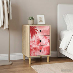 Bedside Cabinet BONN Sonoma Oak 36 x 33 x 60 cm 2 pcs Pink palm tree print