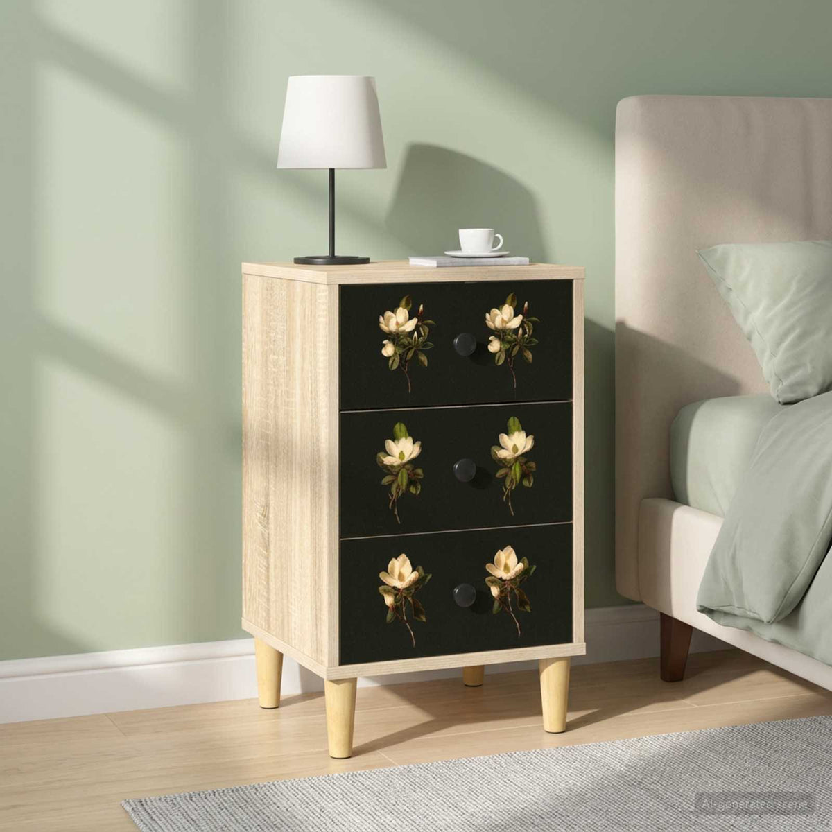 Bedside Cabinet BONN Sonoma Oak 36 x 33 x 60 cm 2 pcs Magnolia print
