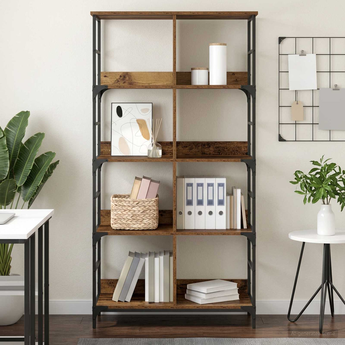 Bookshelf 4-Tier 78.5 x 33 x metal PB Height 153 cm Old wood