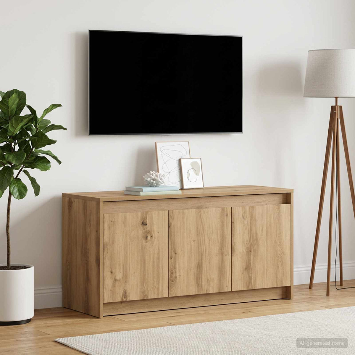 TV Cabinet with LED 100x34x50 cm Engineered Wood Artisan oak