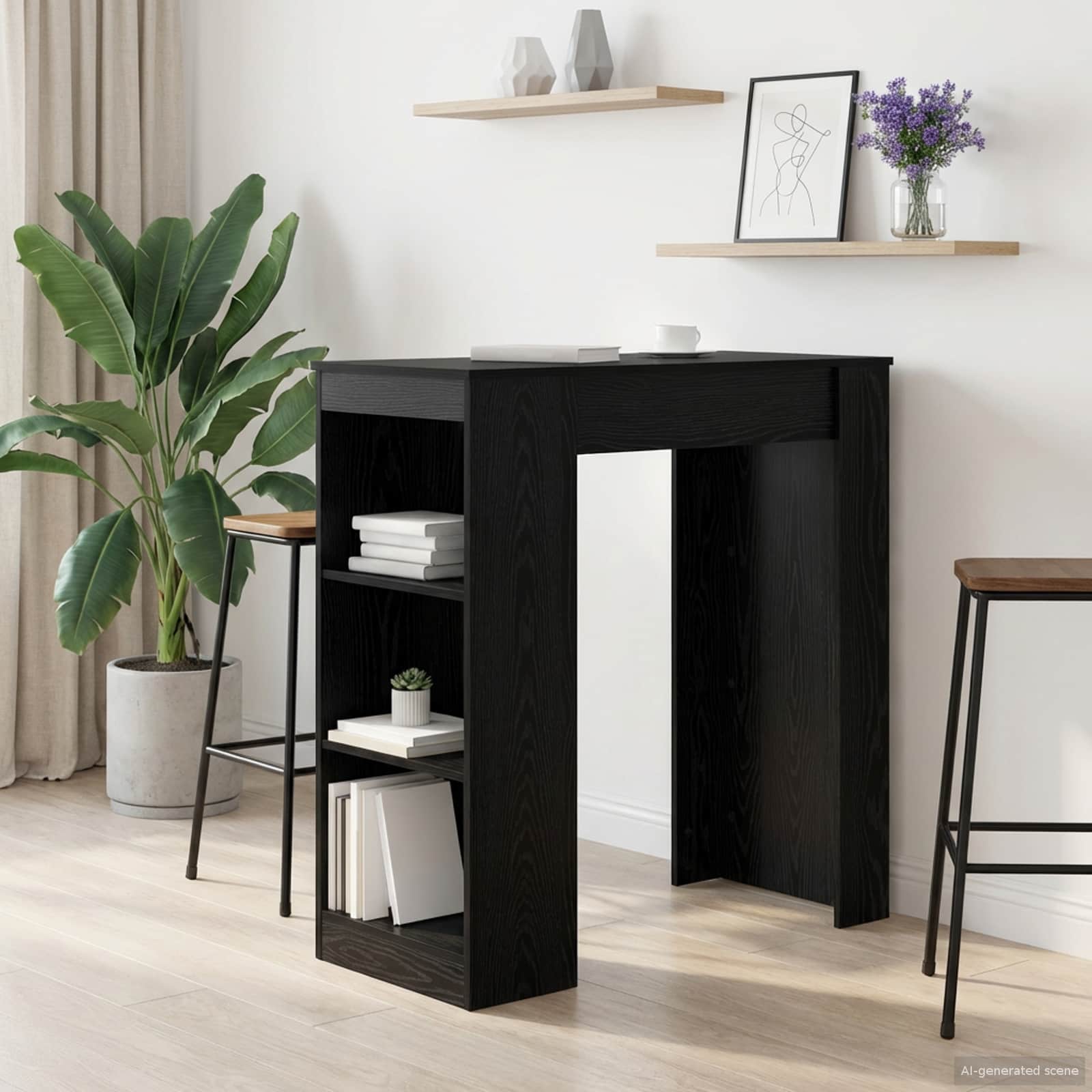 vidaXL Bar Table 95 x 47 x 103.5 cm Engineered Wood Black Oak 1