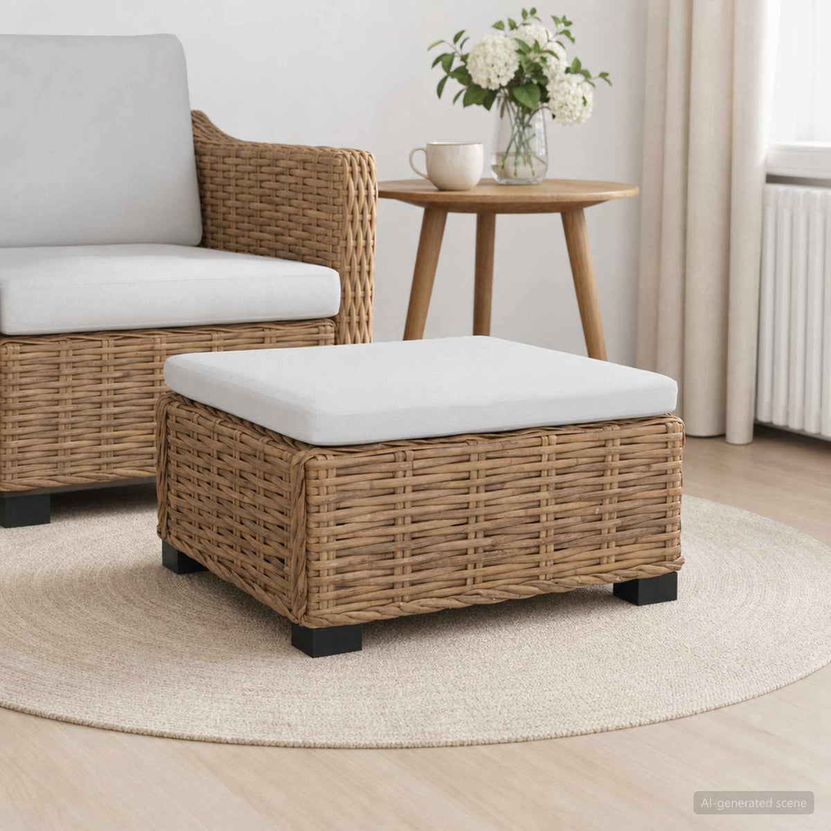 6 pcs Rattan Lounge Set with Cushions GENDT Rattan Natural Footstool