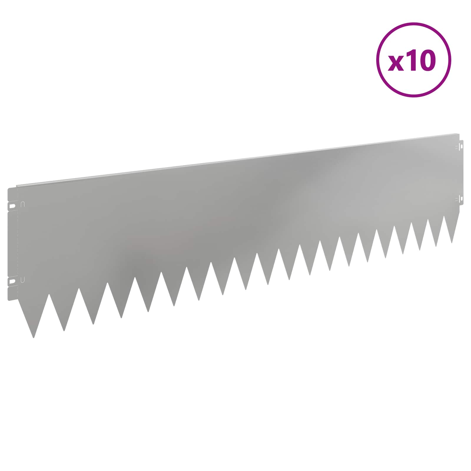 vidaXL Lawn Edging 10 pcs 103 x 25 cm Steel Silver 3