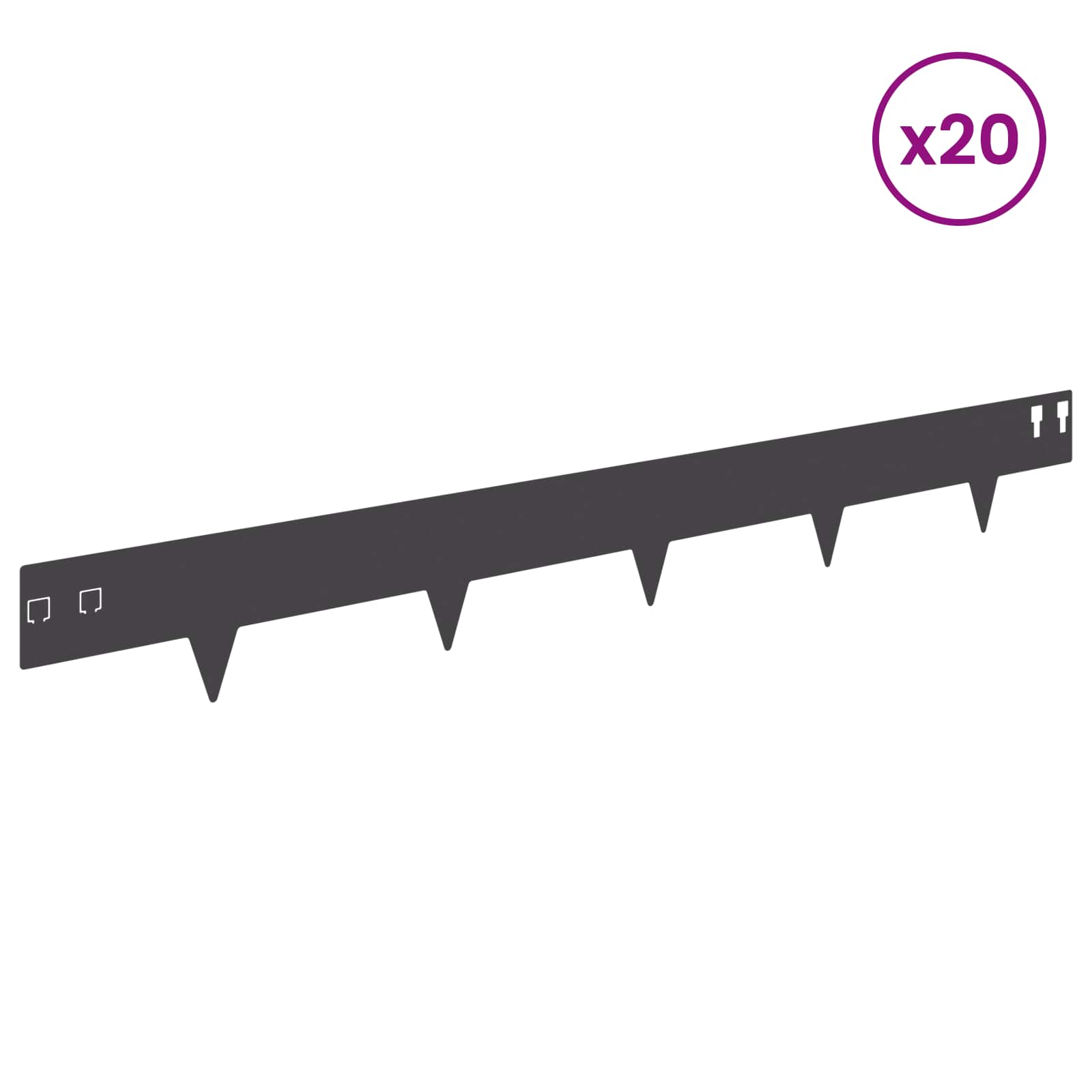 vidaXL Lawn Edging 20 pcs 100 x 12 cm Steel Black 3