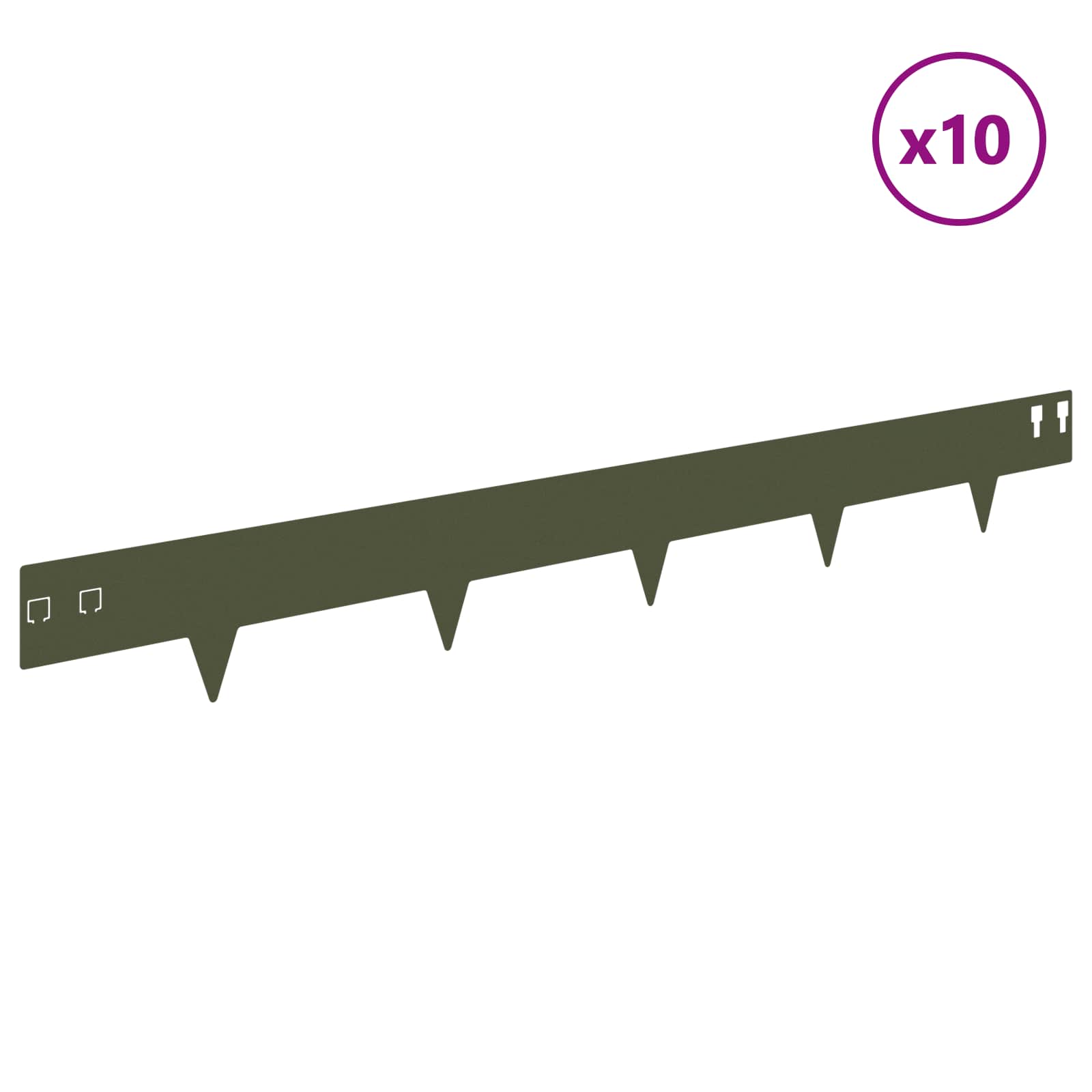 vidaXL Lawn Edging 10 pcs 100 x 12 cm Steel Olive Green 3