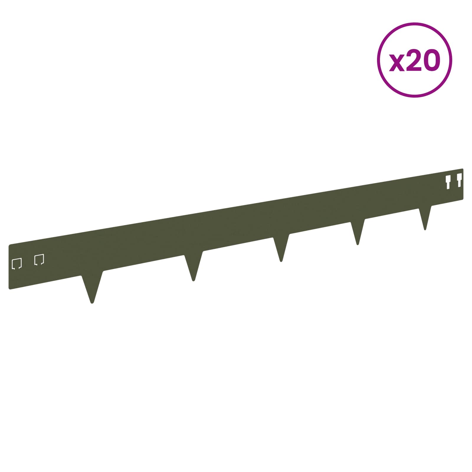 vidaXL Lawn Edging 20 pcs 100 x 12 cm Steel Olive Green 3
