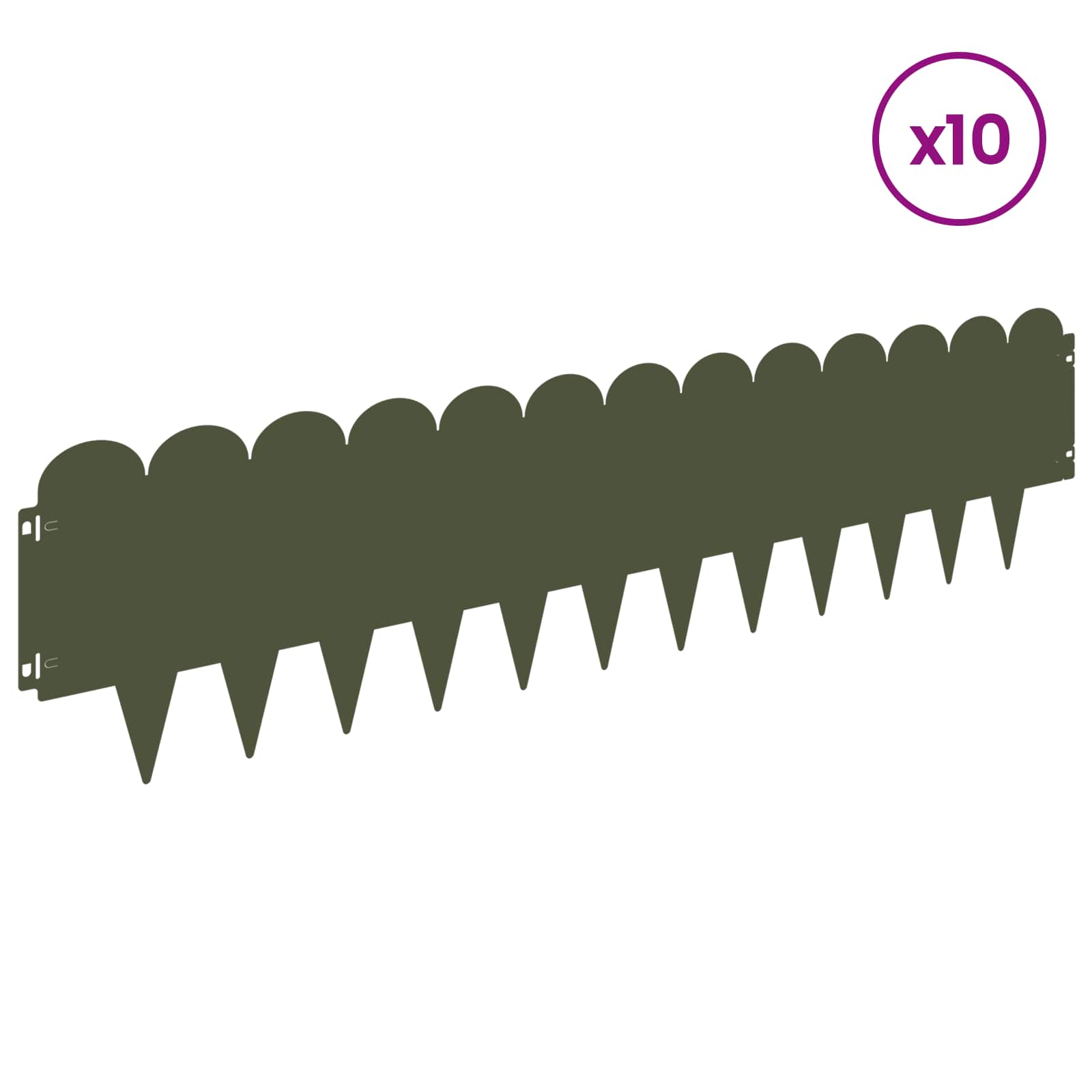 vidaXL Lawn Edging 10 pcs 103 x 25 cm Steel Olive Green 3