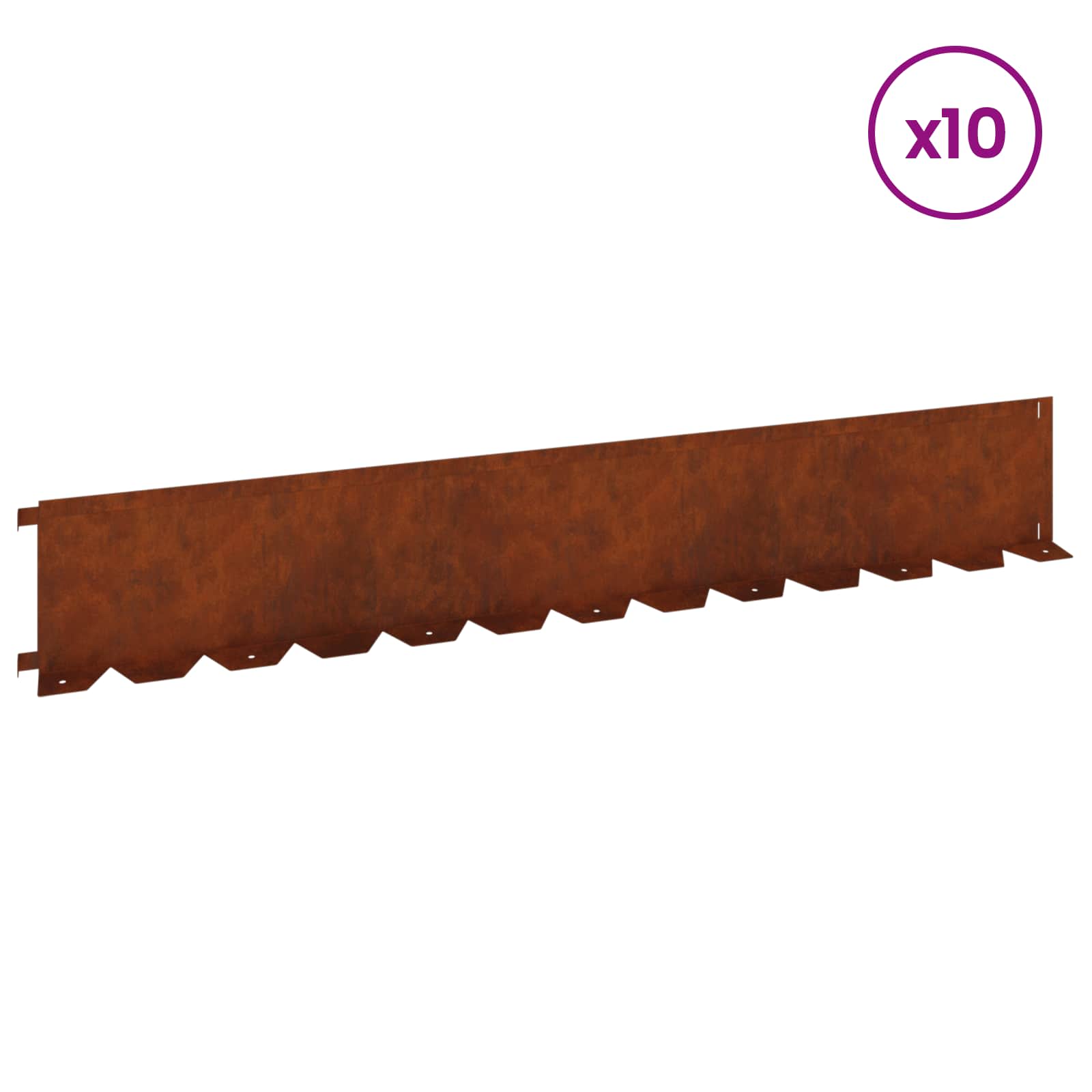 vidaXL Lawn Edging 10 pcs 102 x 15 x 4 cm Steel Rusty 3