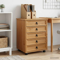 vidaXL Rolling Cabinet with Drawers CORONA Honey Brown 1