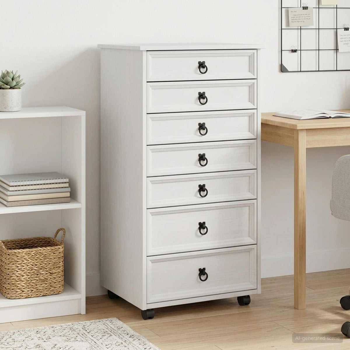 Rolling Cabinet with Drawers CORONA White 53 cm