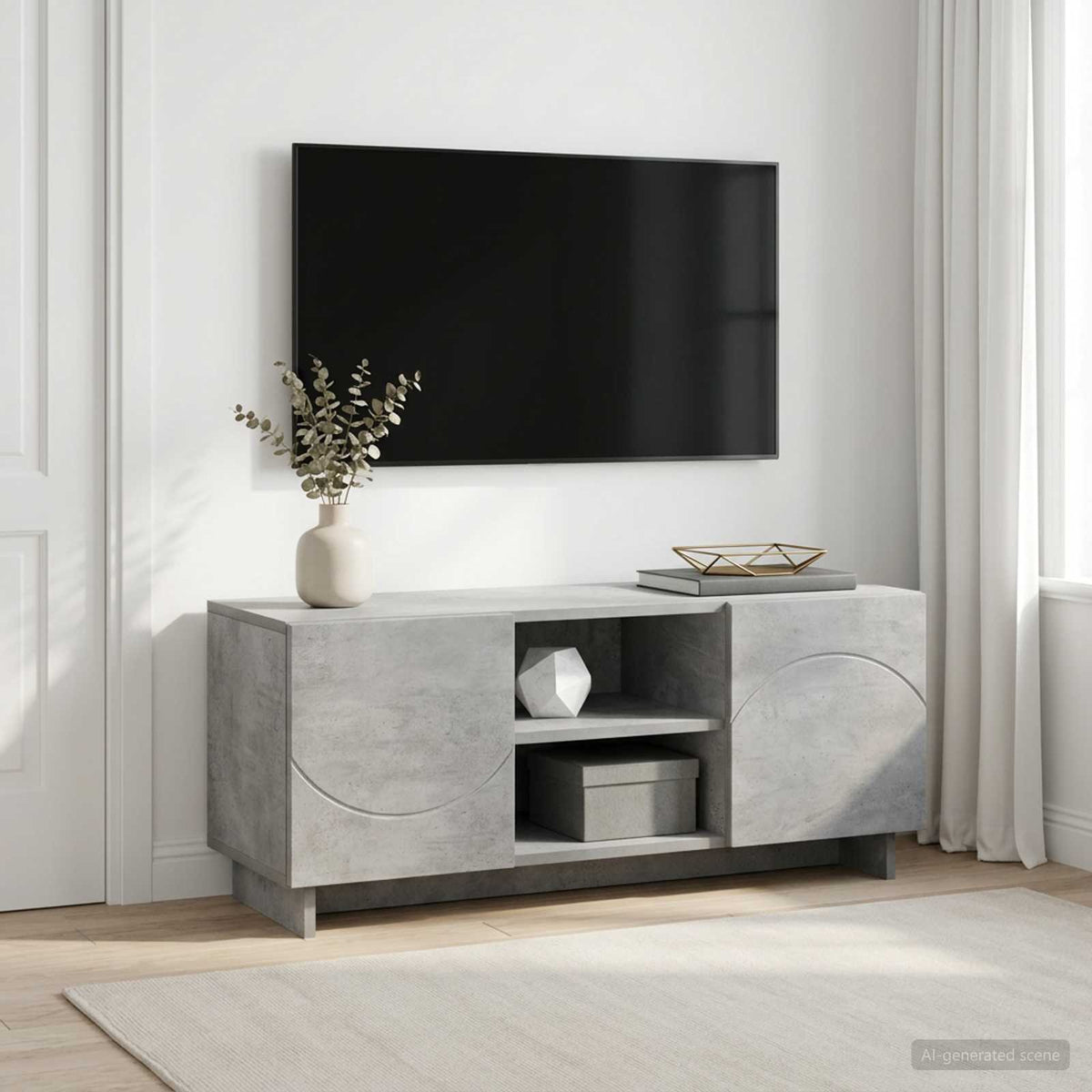 TV Stand Engineered Wood 90 x 34.5 x 40 cm Concrete grey