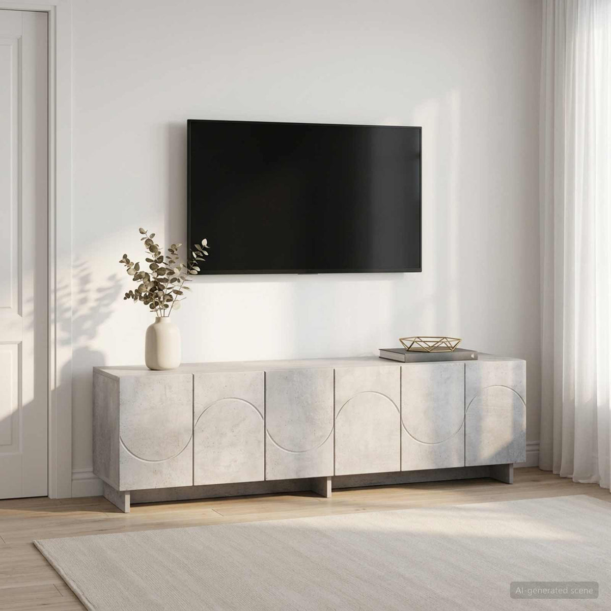 TV Stand Engineered Wood 140 x 34.5 x 40 cm Concrete grey