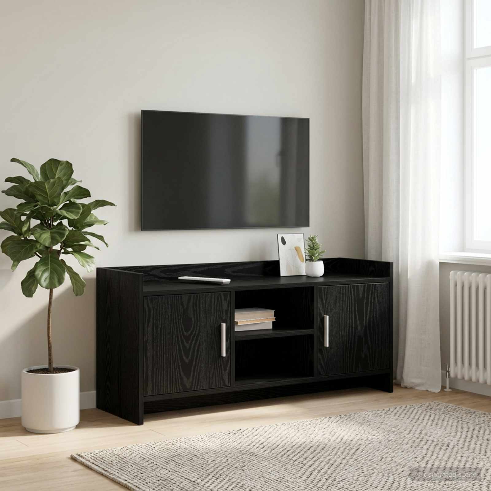 vidaXL TV Cabinet 102 x 33 x 47 cm Black Oak Engineered Wood 1