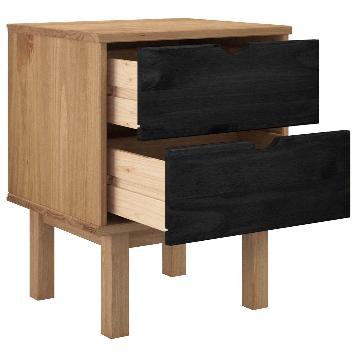 Bedside Cabinet "OTTA" 45x39x57 cm Solid Wood Pine Black