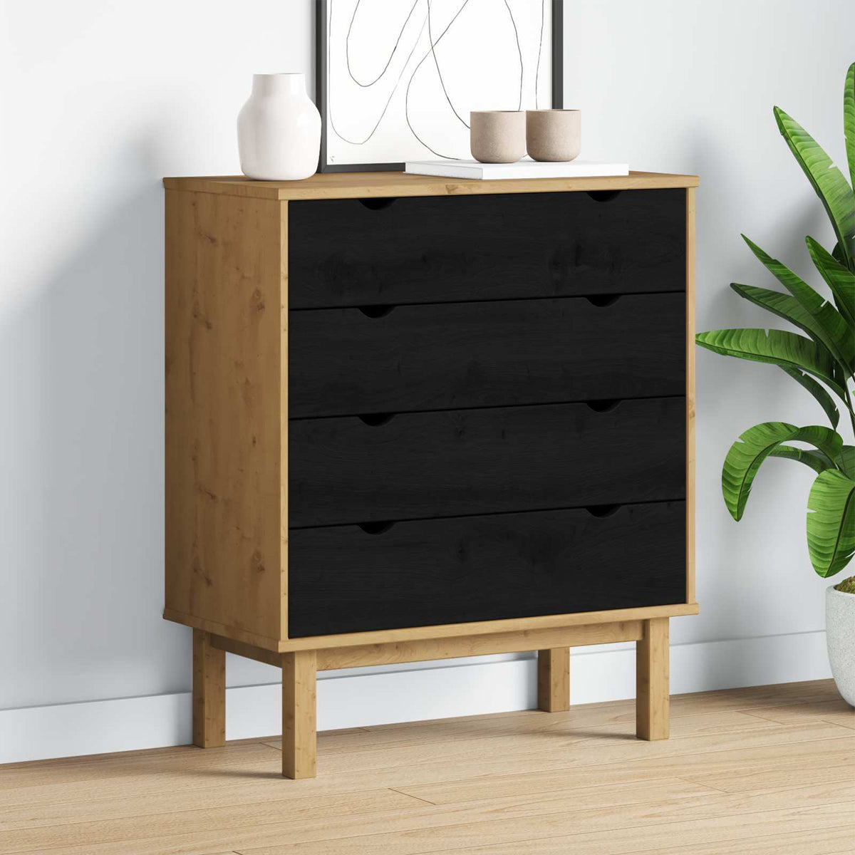 Drawer Cabinet"OTTA" 76,5x39,5x90cm Solid Wood Pine Black