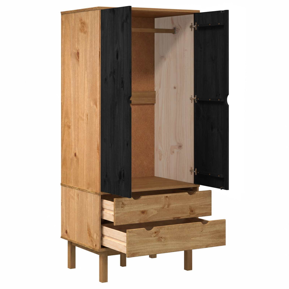 Wardrobe "OTTA" 76,5x53x172 cm Solid Wood Pine Black