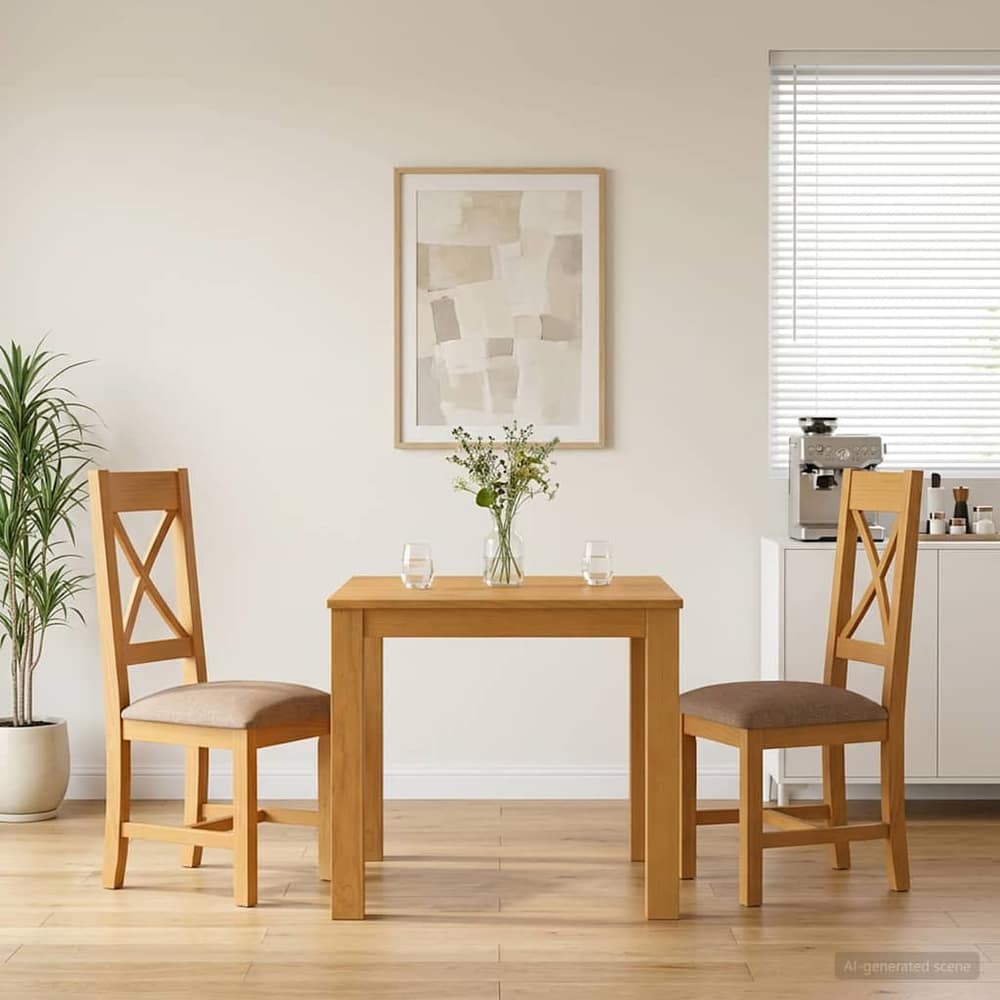 Dining Set TIEL 5 pcs Solid Oak Wood Grey 90 cm 90 cm Table + 2x chair