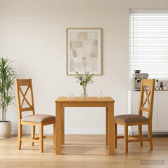 Dining Set TIEL 5 pcs Solid Oak Wood Grey 90 cm 90 cm Table + 2x chair