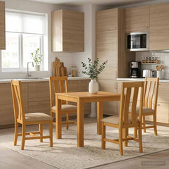 Dining Set BERGEN 5 pcs Solid Oak Wood Beige 90 cm 90 cm Table + 4x chair