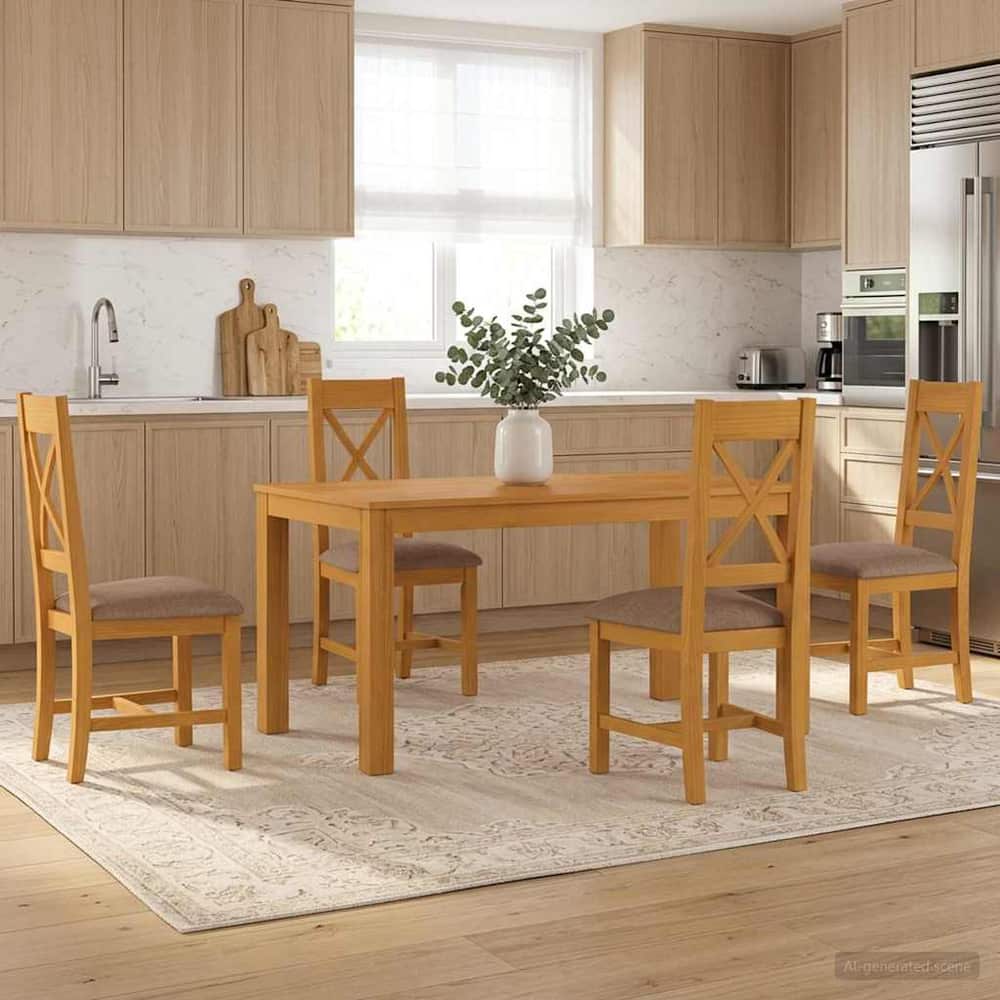 Dining Set TIEL 5 pcs Solid Oak Wood Grey 150 cm 85 cm Table + 4x chair